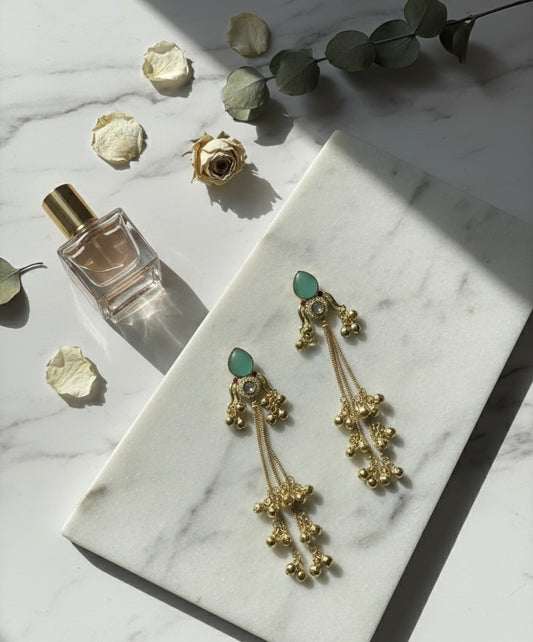 Emerald Pearl Tassel Drop Earrings