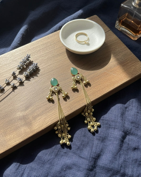 Emerald Pearl Tassel Drop Earrings