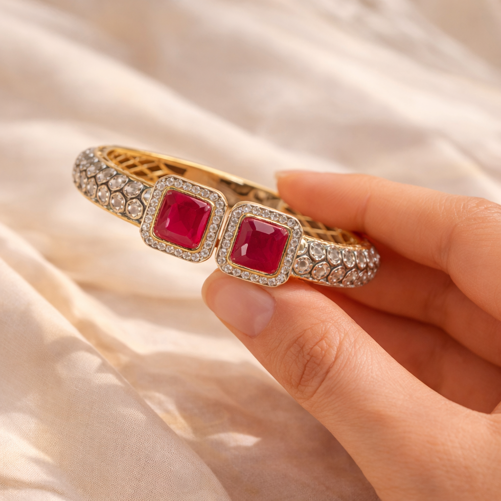 Ellevastar Ruby Red American Diamond Bracelet for Women