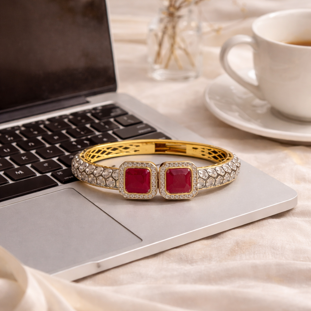 Ellevastar Ruby Red American Diamond Bracelet for Women