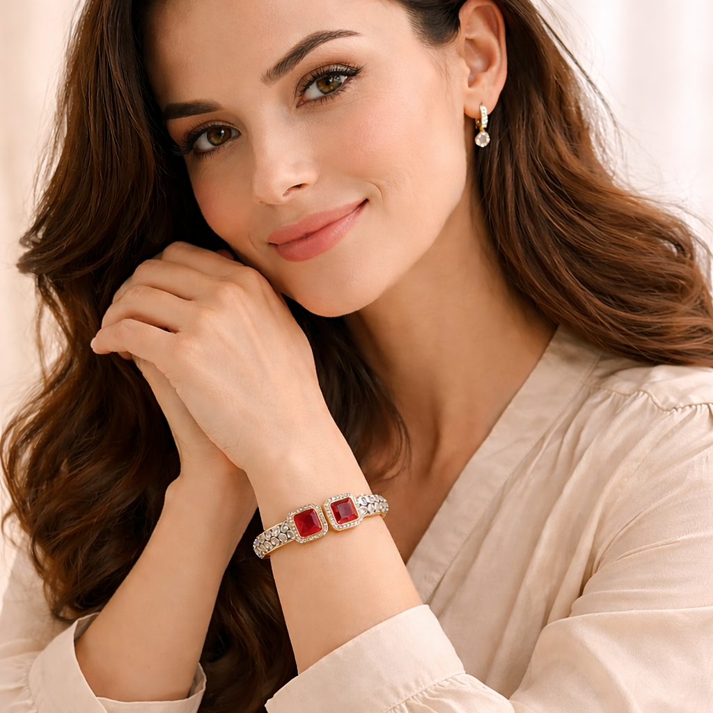 Ellevastar Ruby Red American Diamond Bracelet for Women