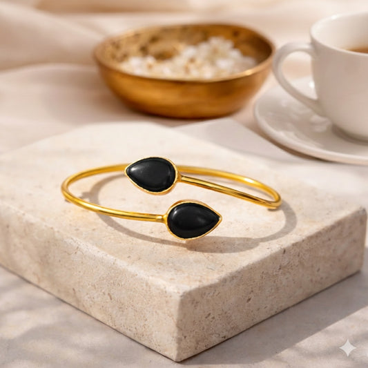 Ellevastra Noir Teardrop Open Cuff Bracelet