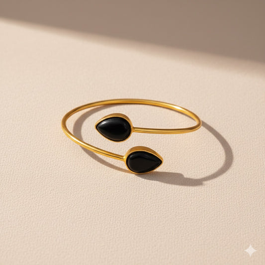 Ellevastra Noir Teardrop Open Cuff Bracelet