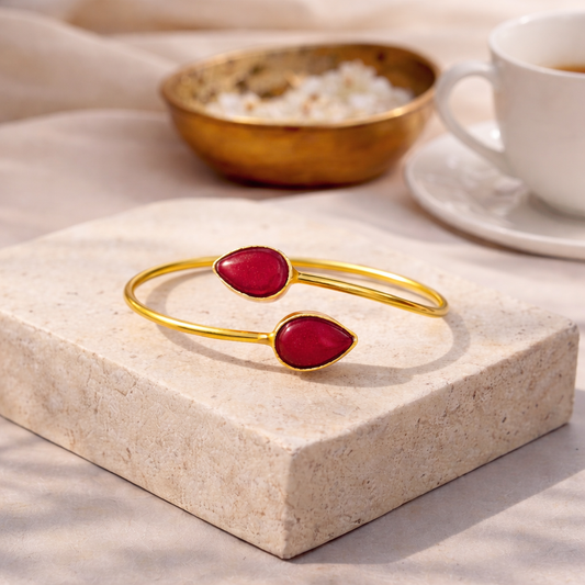 Ellevastra Ruby Teardrop Open Cuff Bracelet